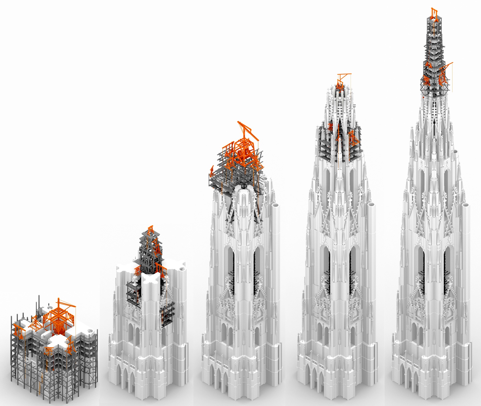 The drawing series about constructing a tower